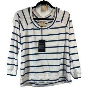 NEW Chaser Cardigan Womens M Striped Long Sleeve Blue White Casual Terry D11